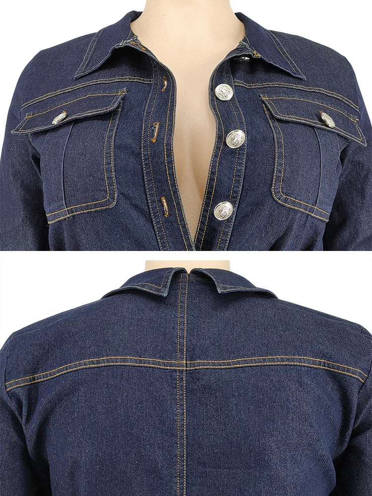 Denim Style Denim Jumpsuit with Belt Women Fashion Plus Size Loose Jeans Casual Overalls Romper Outfit