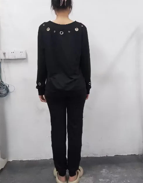 Sets for Women 2 Pieces 2024 New Spring Autumn Fashion Skew Neck Long Sleeve Eyelet Top & Casual Long Pants Set Slim Fit Suit