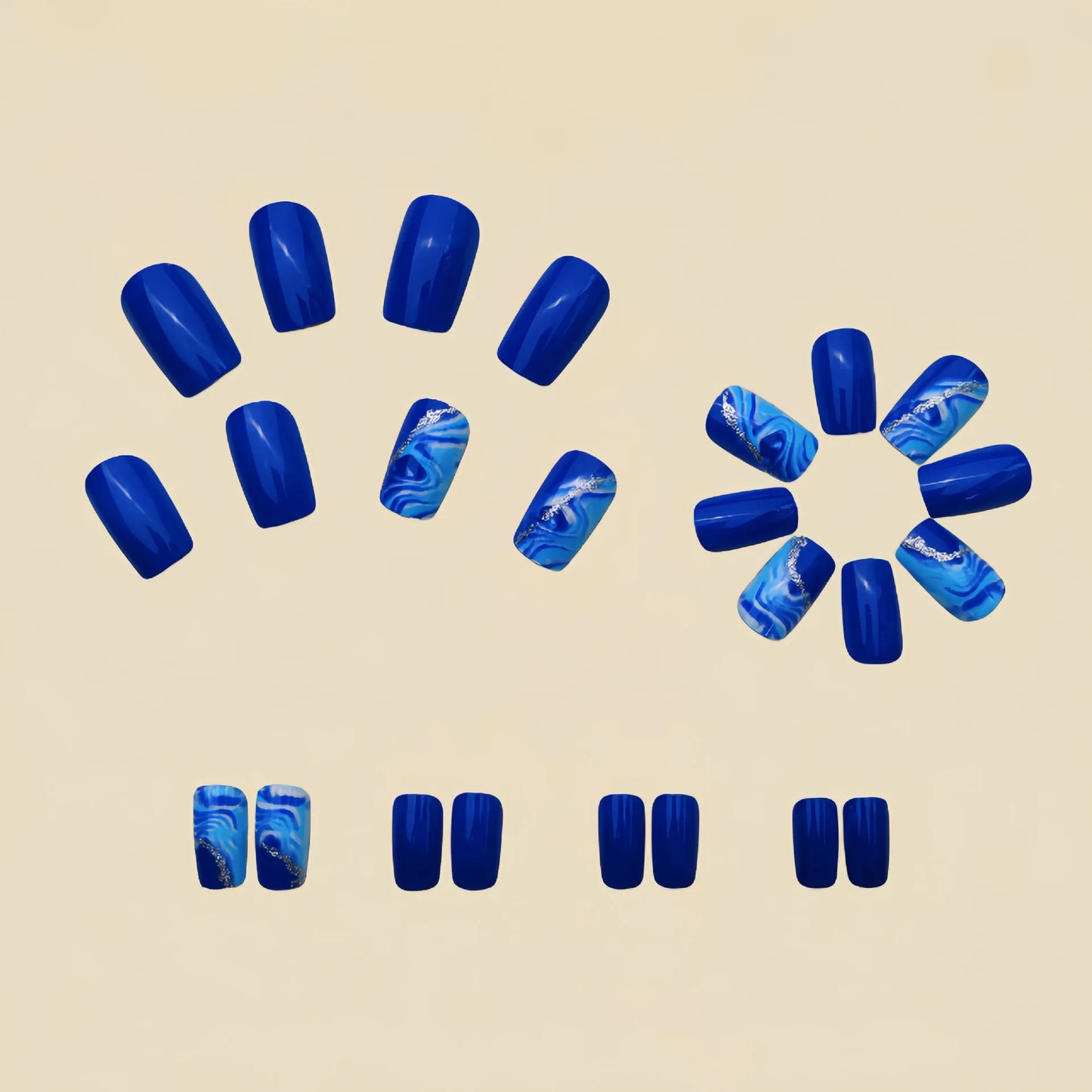 24pcs Long Square Press on Nails Blue False Nails Wearable Stick-on Nails Fake Nail Uñas Postizas Накладные Ногти Faux Ongles