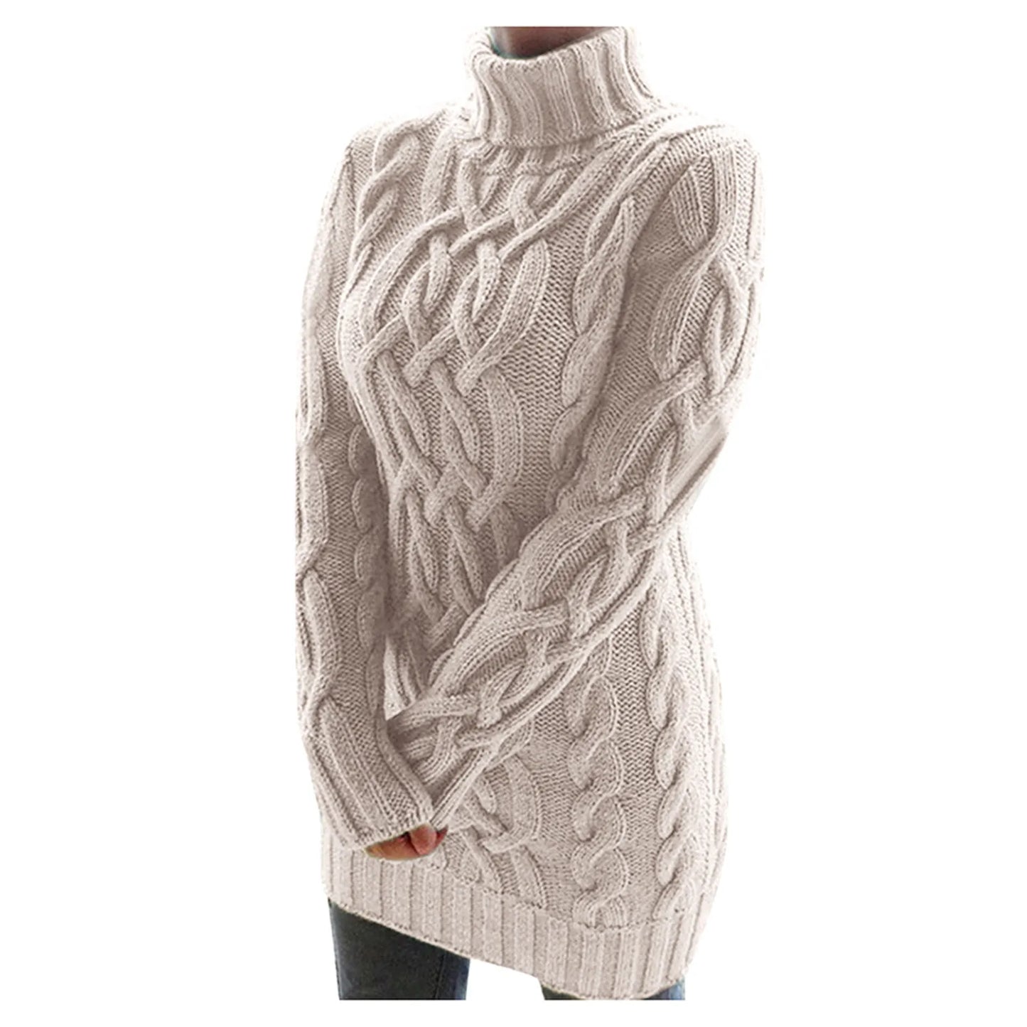 Elegant Women's Turtleneck Cable Knit Sweater Dress Long Sleeve Slim Fit Autumn Pullover Dress for Stylish Fall Clothes