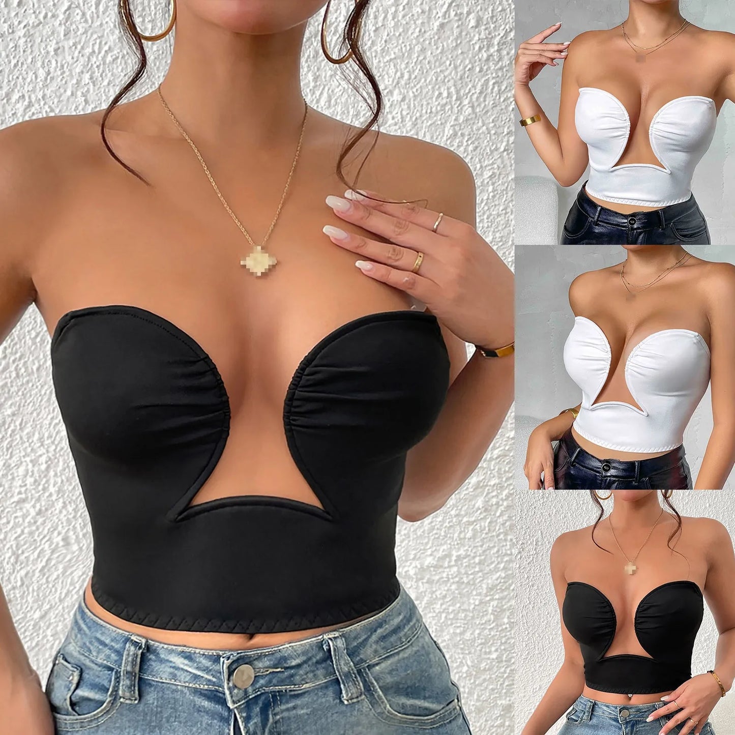 Women's Sexy Tops Deep V Steel Ring Bras Sleeveless Hollow Low Cut Tube Top Fashion Casual Streetwear Spicy Girl Party Nightclub