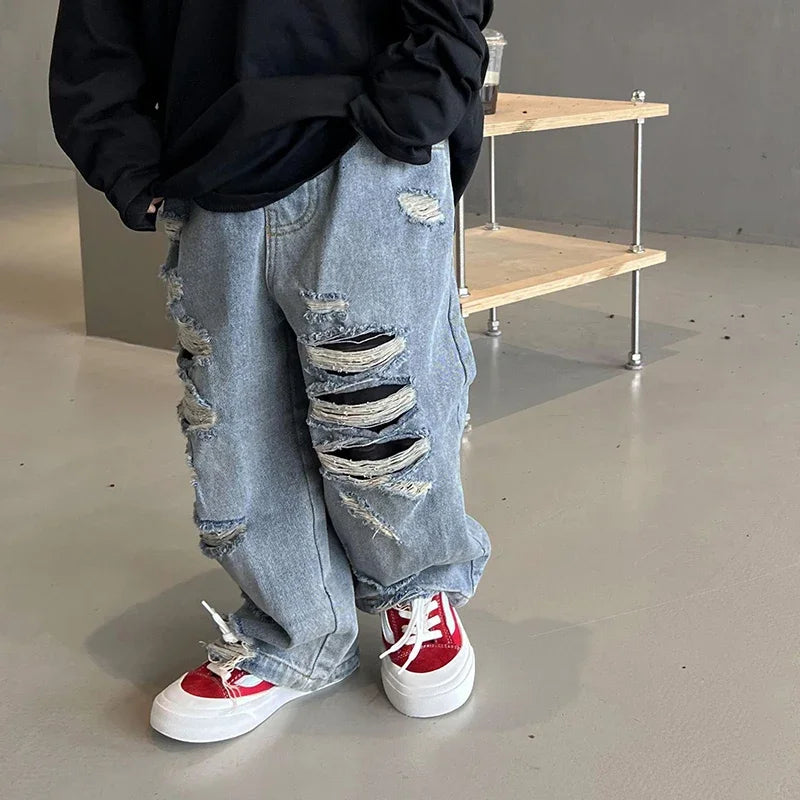 Spring Autumn Kids Baby Boys Cowboy Children's Clothing Jeans Casual Kids Baby Boys Ripped Children Jeans