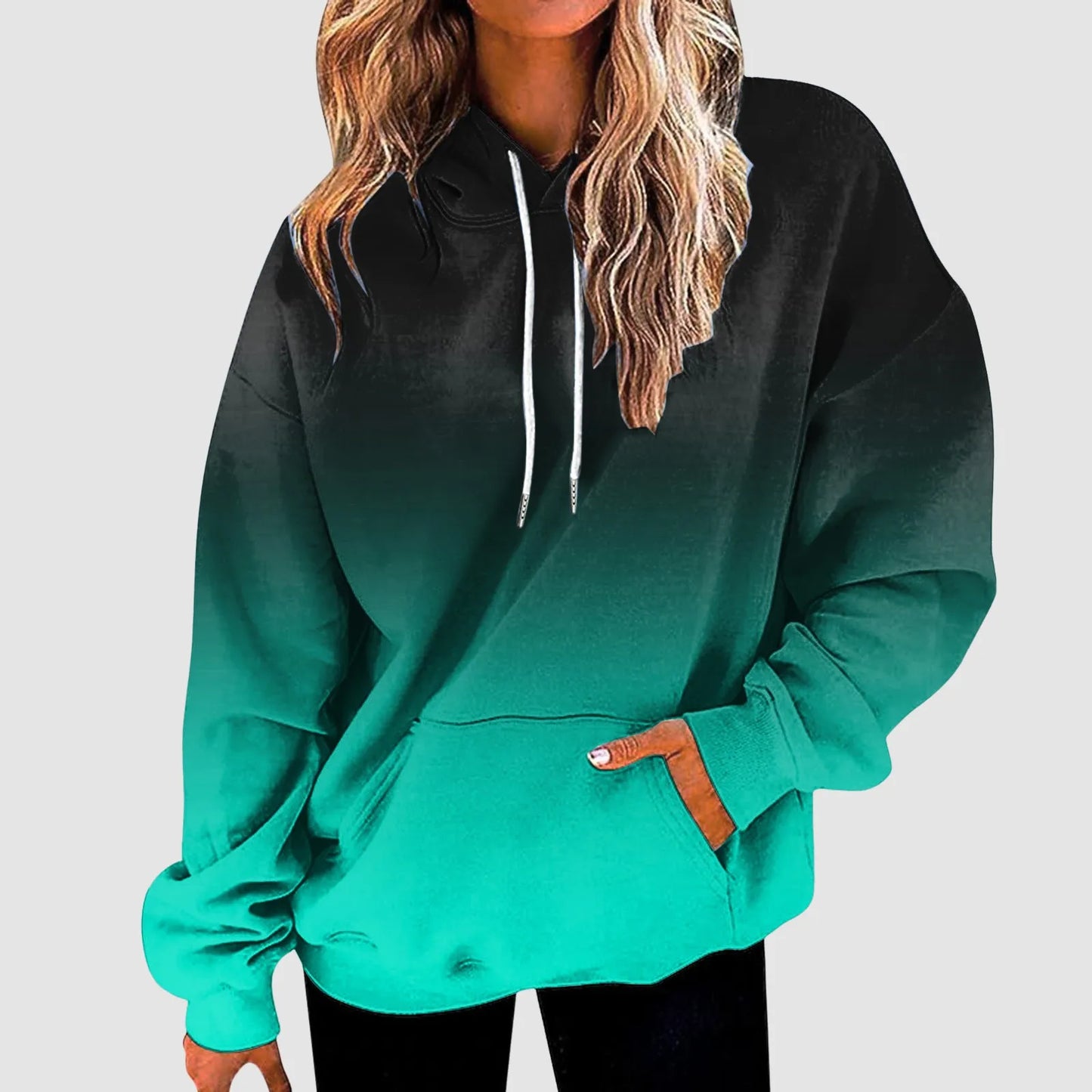 Women's Gradient Color Casual Hoodies Long Sleeve Oversized Sweatshirts Loose Fitted Drop-Shoulder Hooded Pullover худи женский