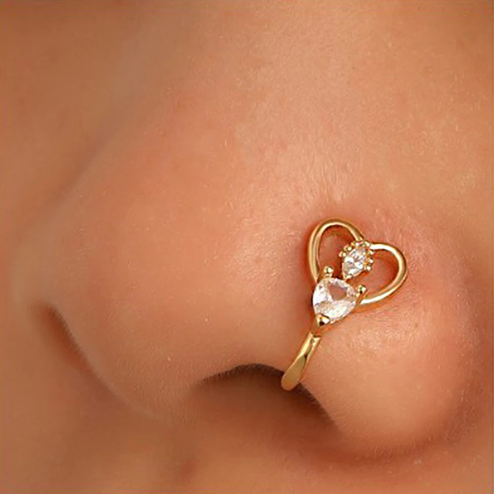 1PC Copper Fake Piercing Nose Ring Butterfly Crown Clip On Nose Ear Clip Cuff Earrings for Women Kids Gift Body Jewelry nariz