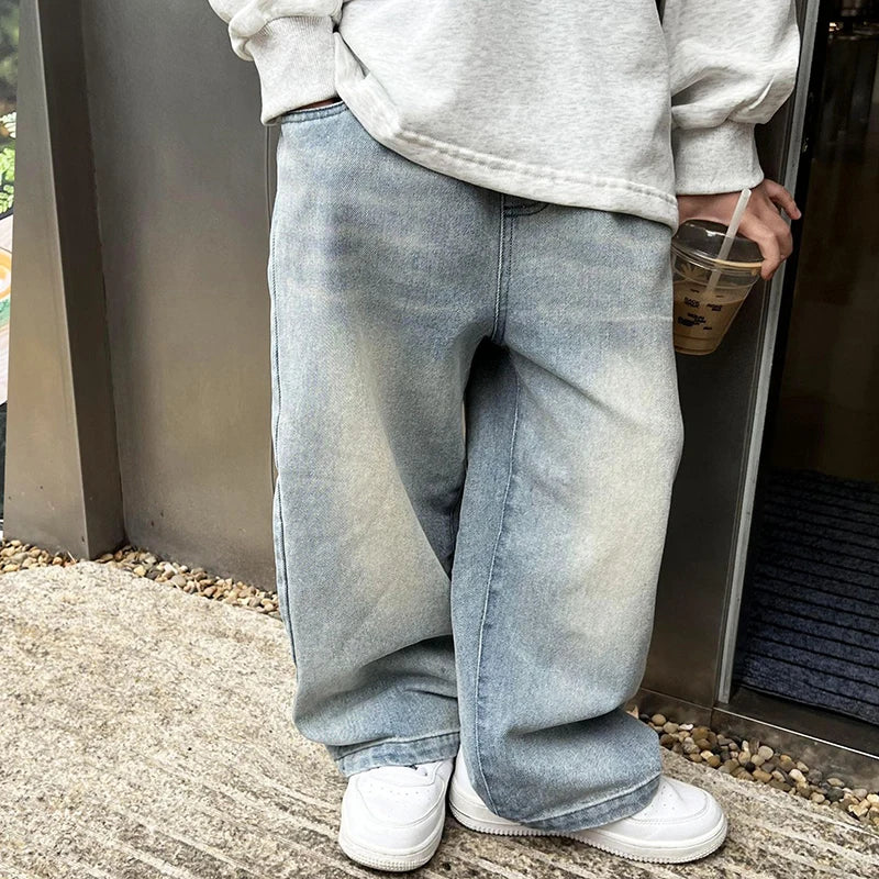 Autumn Girls Boys Vintage Jeans Children's Fashion Casual Denim Pants Casual Jeans