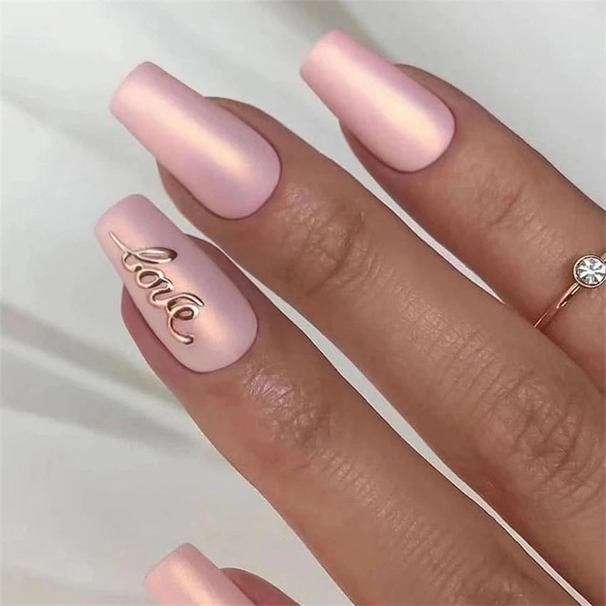 24Ps/Set Square Wearing False Nails Art Pink Matte French Fake Nails Acrylic White Press on Nails