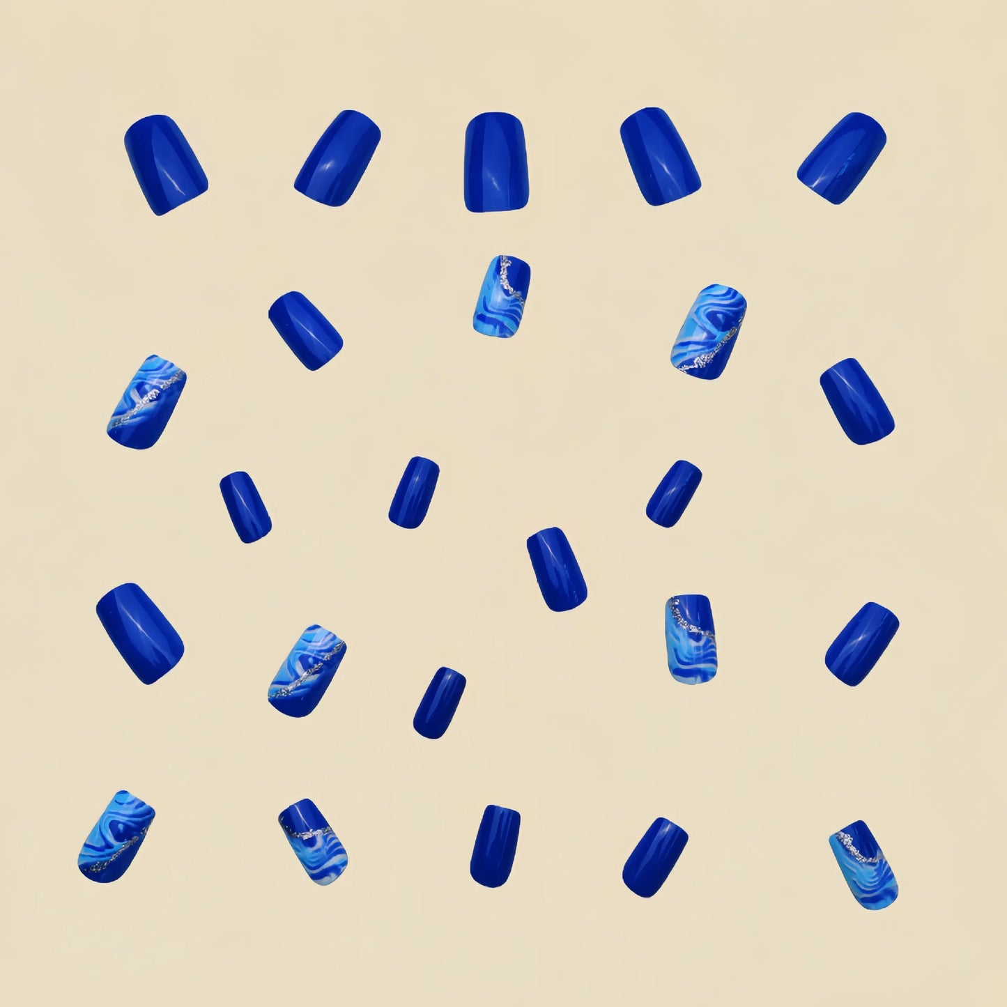 24pcs Long Square Press on Nails Blue False Nails Wearable Stick-on Nails Fake Nail Uñas Postizas Накладные Ногти Faux Ongles