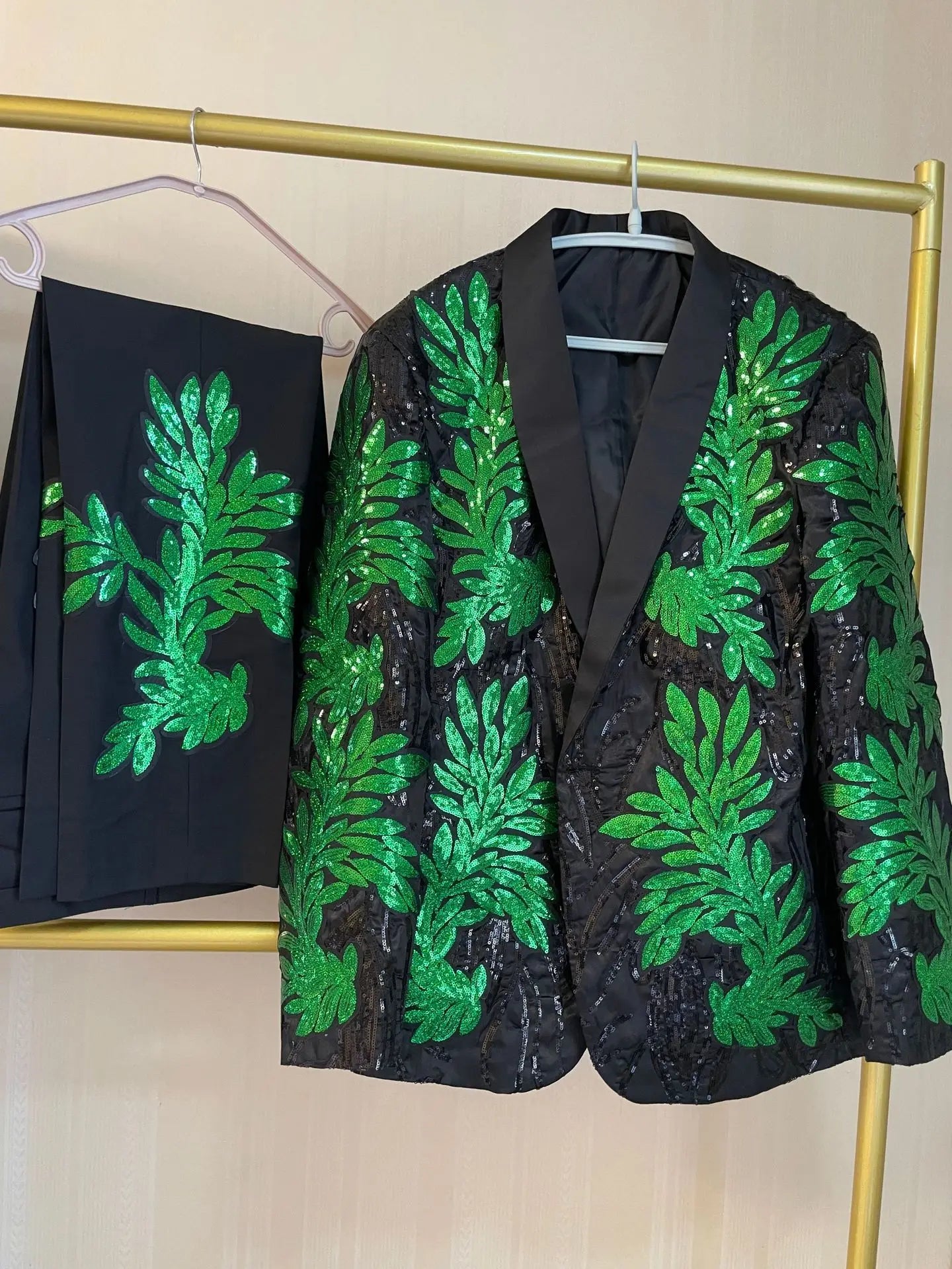 New men's (suit + western pants) high-quality fashion trend gold sequin applique suit suit casual suit jacket song two-piece set