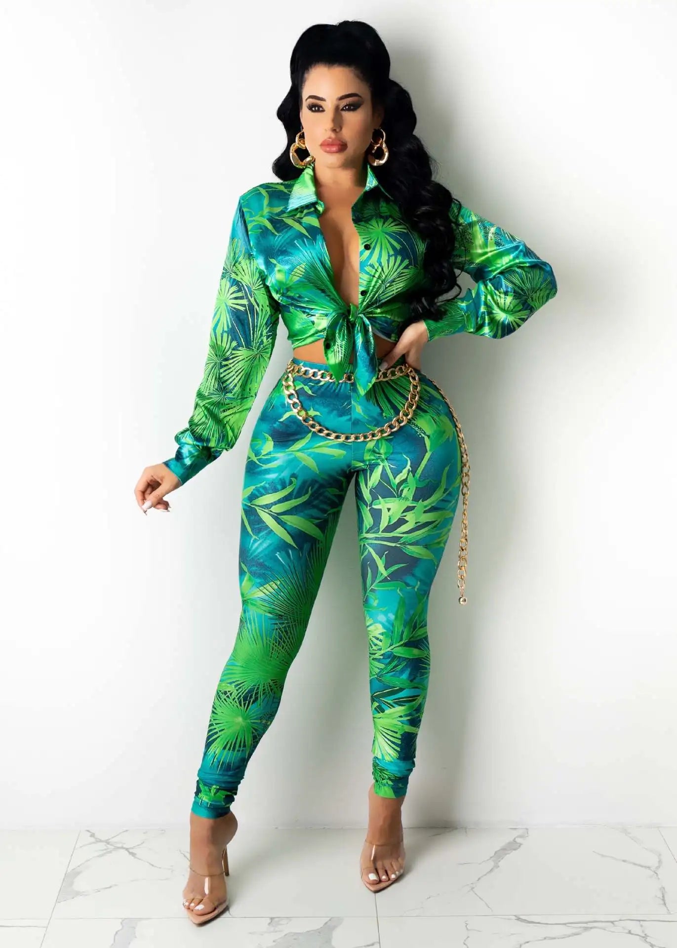 CM.YAYA Autumn Letter Leaf Print Women's Set Blouses Shirt Legging Pants Suit Active Wear Tracksuit Two Piece Set Fitness Outfit