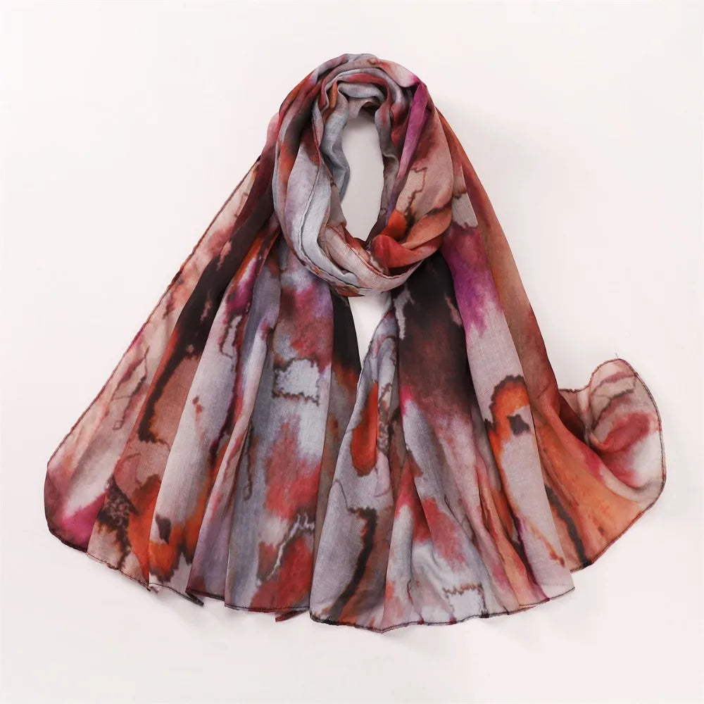 New Watercolor Floral Satin Modal Hijab Scarf Breathable Soft Long Fashion Scarves Headscarf Paisley Print Muslim Hijabs Shawl