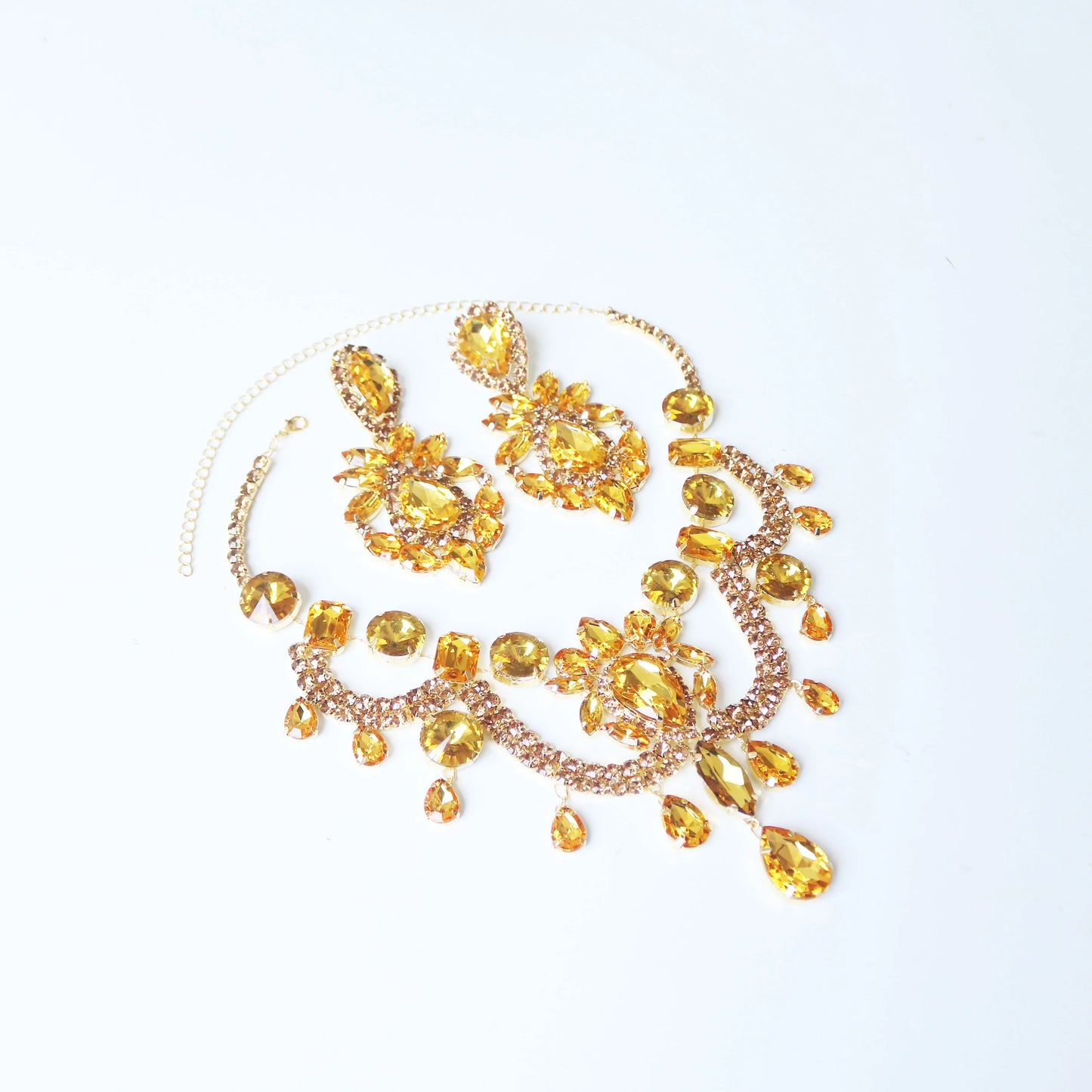 Luxury Sparkling Crystal Zircon Necklace Set Wedding Banquet Dress Necklace Earrings Jewelry Fashion Women's Jewelry Accessories