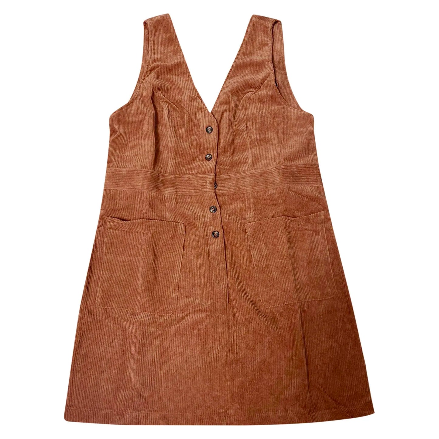 Dresses On Offer Liquidation V Neck Sleeveless Corduroy Button Pinafore Overall Mini Dress Women'S Corduroy Strap Waist Up Dress