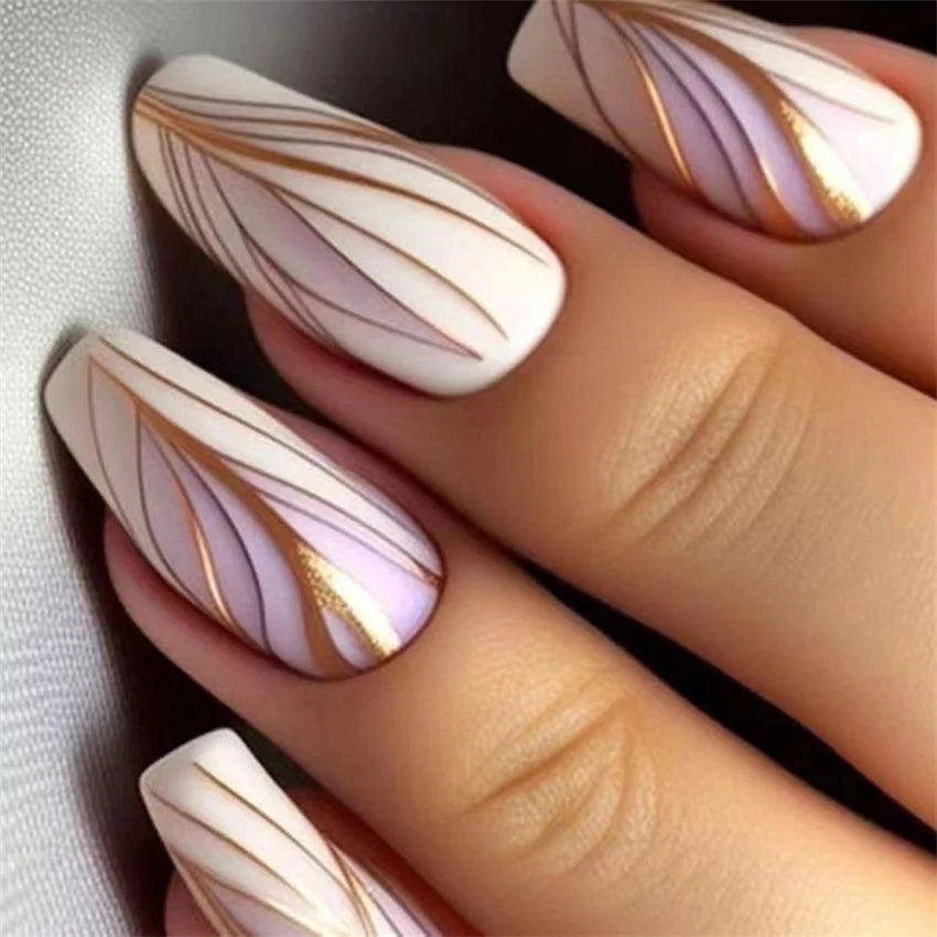 24Ps/Set Square Wearing False Nails Art Pink Matte French Fake Nails Acrylic White Press on Nails