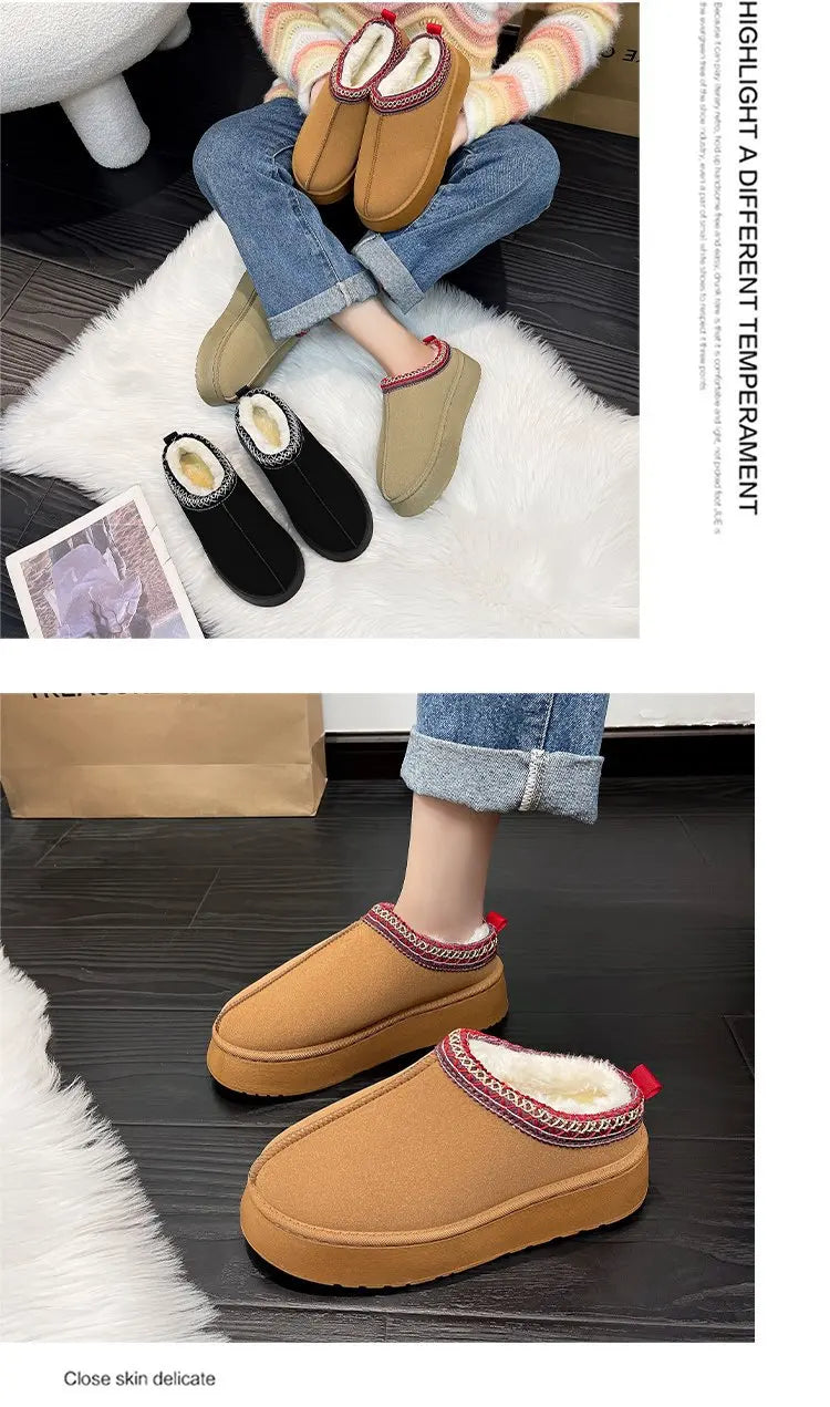 Women's Wool Slippers Warm Platform Wool Slipperswomen Slippers Women Sheepskin Slippers Women Shoes 2024
