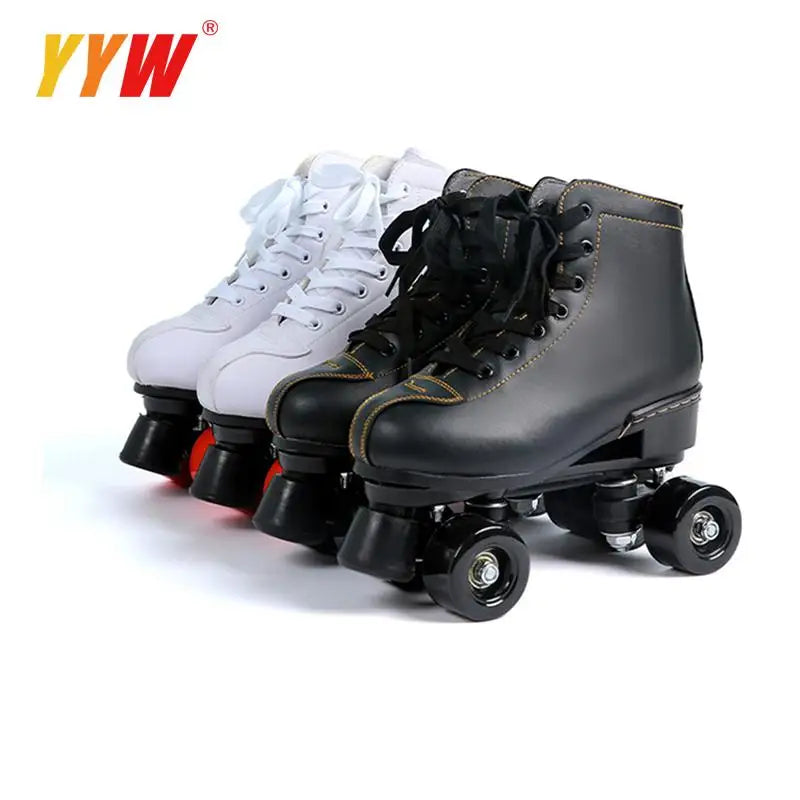 Roller Skates Shoes 4 Wheels Flash Wheel Microfiber Leather Adult Men Women Roller Skating Shoes Training Shoes 36-45 Patins