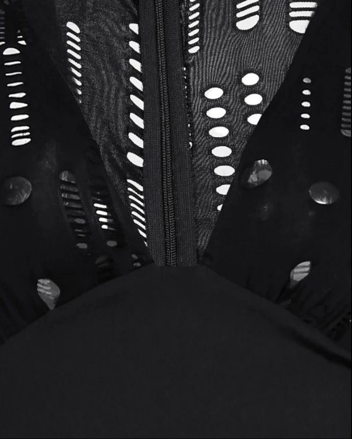 Autumn Fashion Women's Long Sleeve Jumpsuit with Tribal Pattern and Mesh Patch European and American Style for Ladies