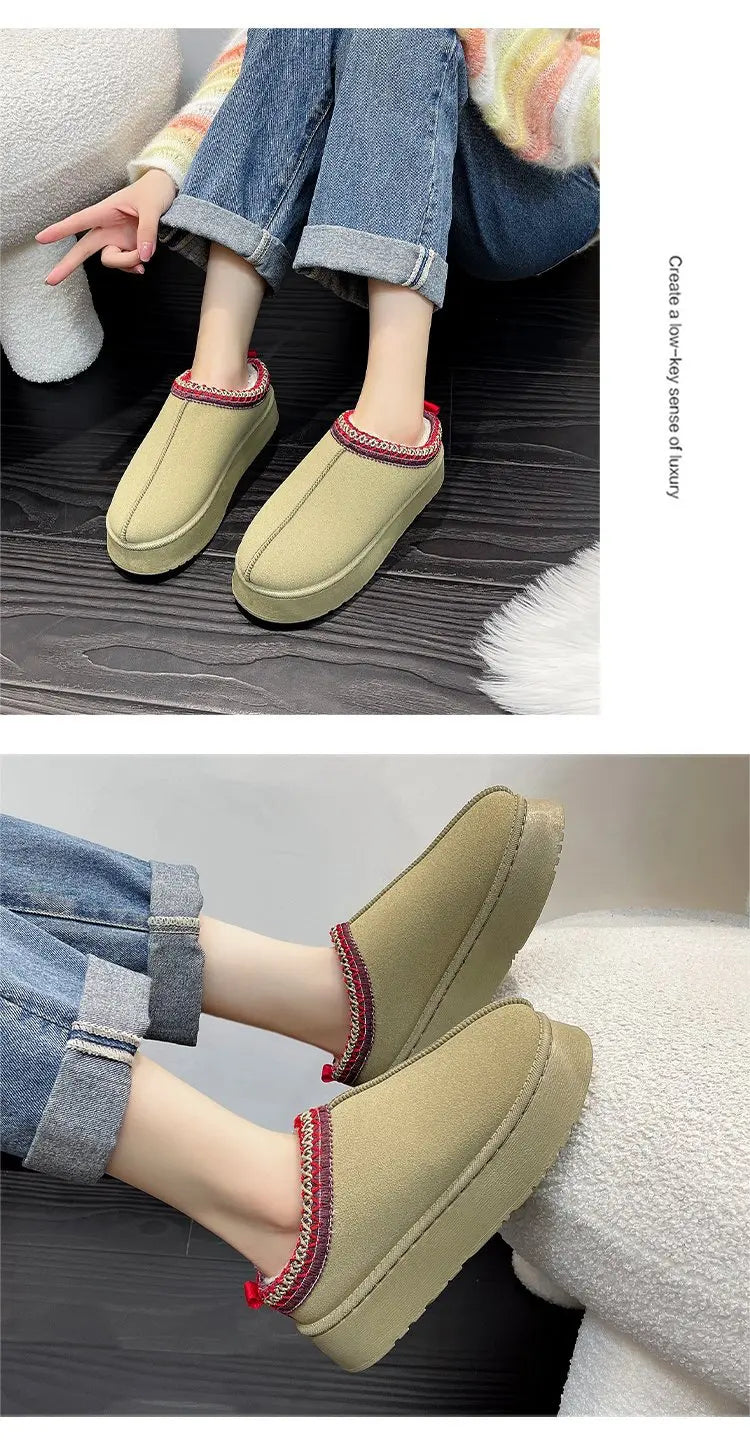 Women's Wool Slippers Warm Platform Wool Slipperswomen Slippers Women Sheepskin Slippers Women Shoes 2024