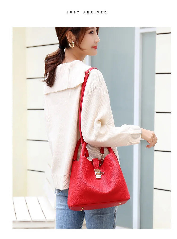 Woman shoulder bag Large capacity Handbag for Women Crossbody bag Lychee pattern Portable bucket bag ladies messenger bags