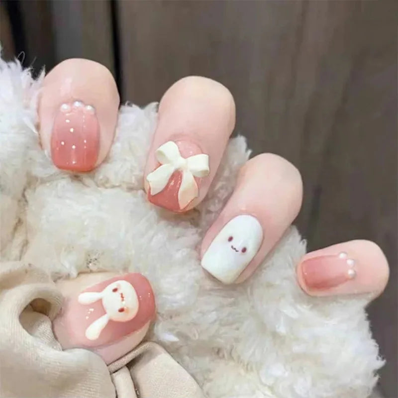 24pcs French Nude Seamless Removable Fake Nails Capsule Full Cover Artificial Press On False Nails Art Women Nail Art Decoration