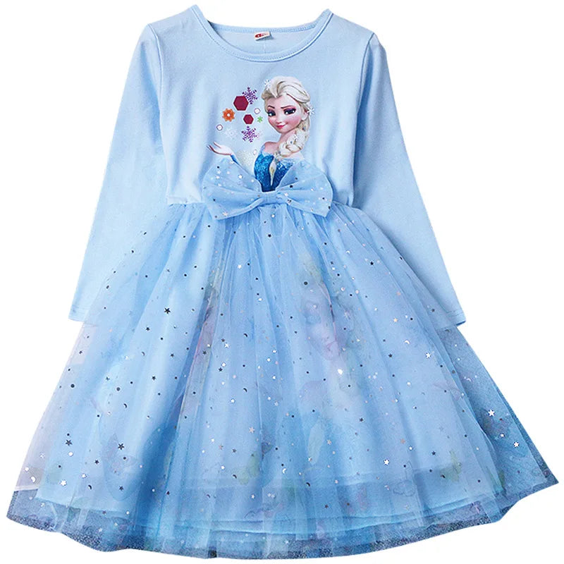 New Spring Autumn Dress Long-sleeved For Children's Clothes Elsa Frozen Party Dress 2-8Y Elsa Princess Dress Baby Girls Dress