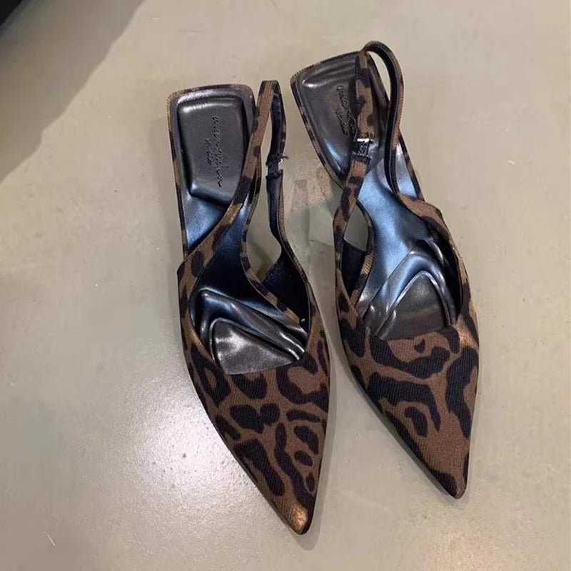 Leopard High Heels Shoes Women Sandals Party Pointed Toe Dress Shoes Summer Slippers 2024 Designer Mules New Female Pumps Slides