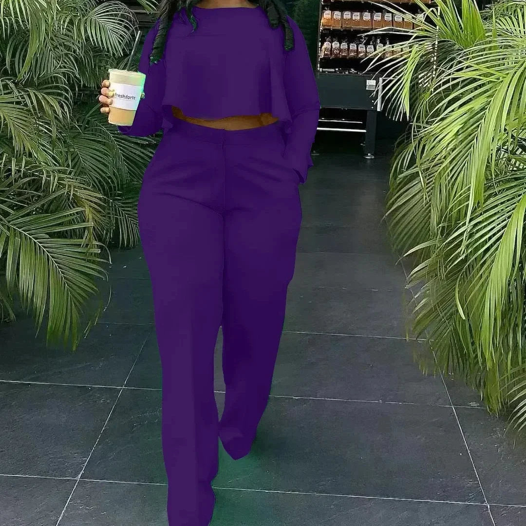 Two Piece Set Tracksuit Women Pant Sets Spring Autumn Long Sleeve Top and Wide Leg Pants Party Suit Matching Sets Work Elegant