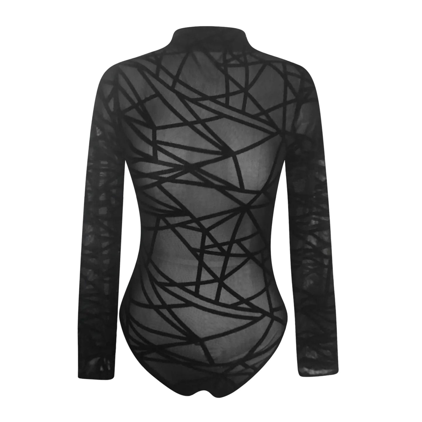 2024 Fall Fashion Woman Clothes Plus Size Black Transparent Mesh Sheer Long Sleeve Blouses Jumpsuits Bodysuits For Women