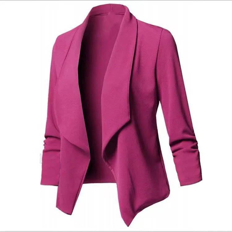 Oversized Women's Blazer S-5XL Notched Long Sleeve Pleated Slim Fit Business Workwear Cardigan Coats