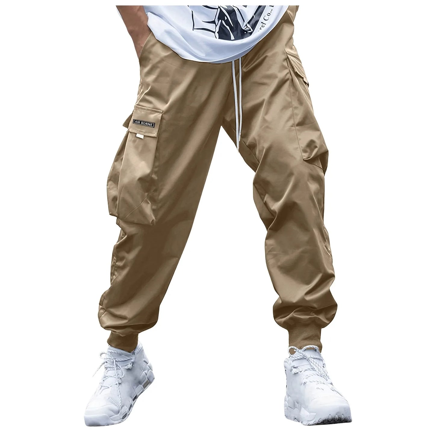 Men Cargo Pants Streetwear Elastic Waist Jogger Sweatpants Hip Hop Sport Pants Men's Clothing Drawstring Pockets Trousers