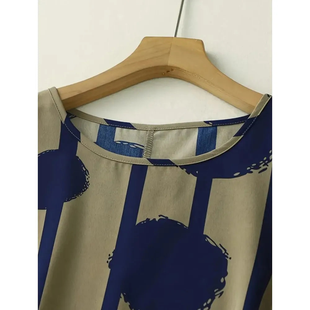 New Summer Womens Dresses Exquisite Elegant Round Neck Short Sleeve Long Pink Spotted Irregular Printed Comfortable Midi Dresses