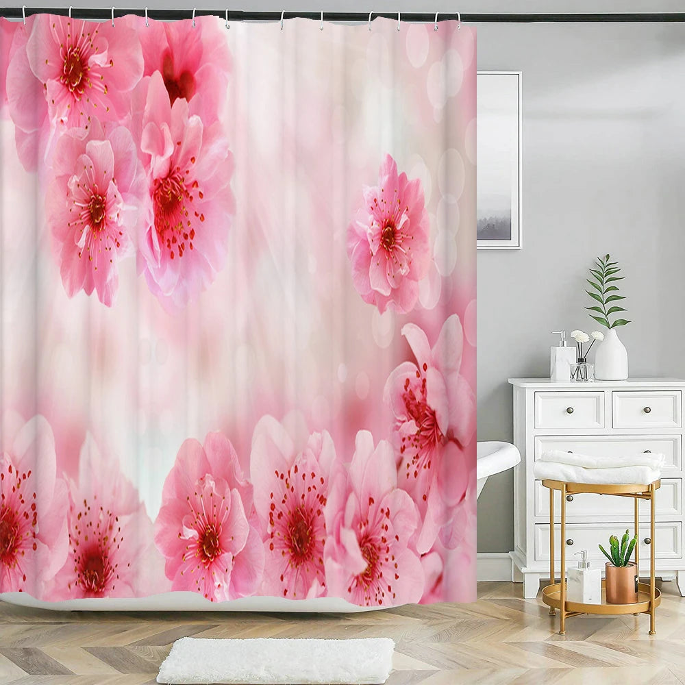 Butterfly Rose Flower Printed Waterproof Bathroom Shower Curtain Set Non-Slip Bath Mat Rug Sets Toilet Cover Bathroom Decor