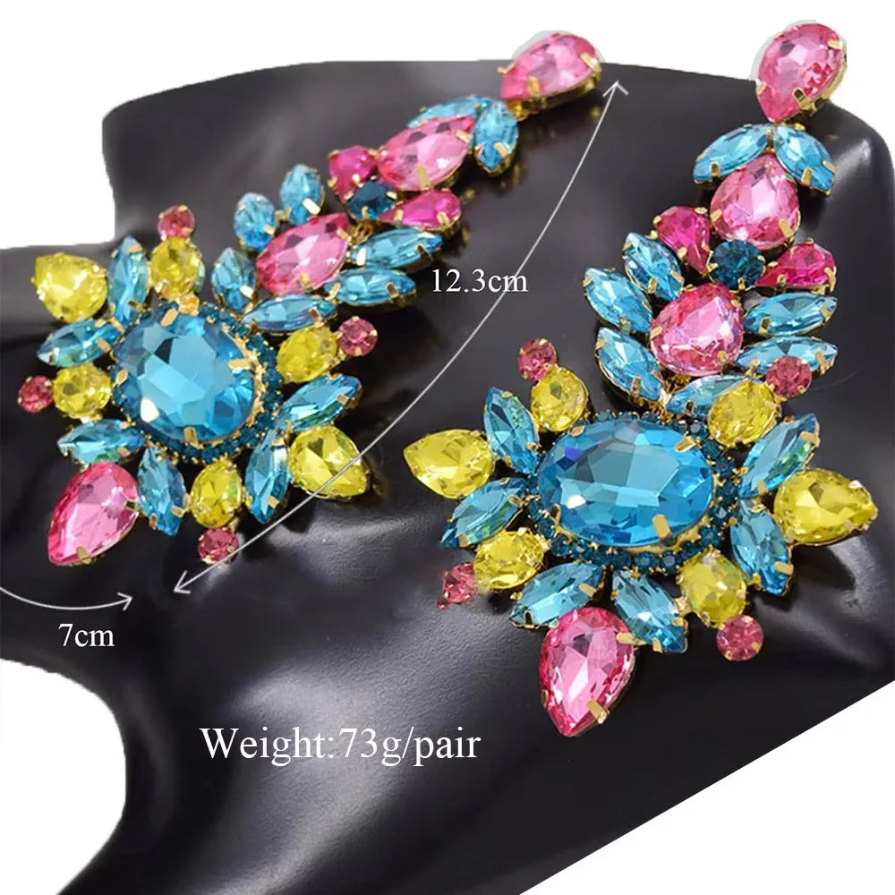 4.8“ Big Size Dangle Earrings for Women Luxury Crystals Oversized Wedding Drag Queen Pageant Rhinestones Jewelry