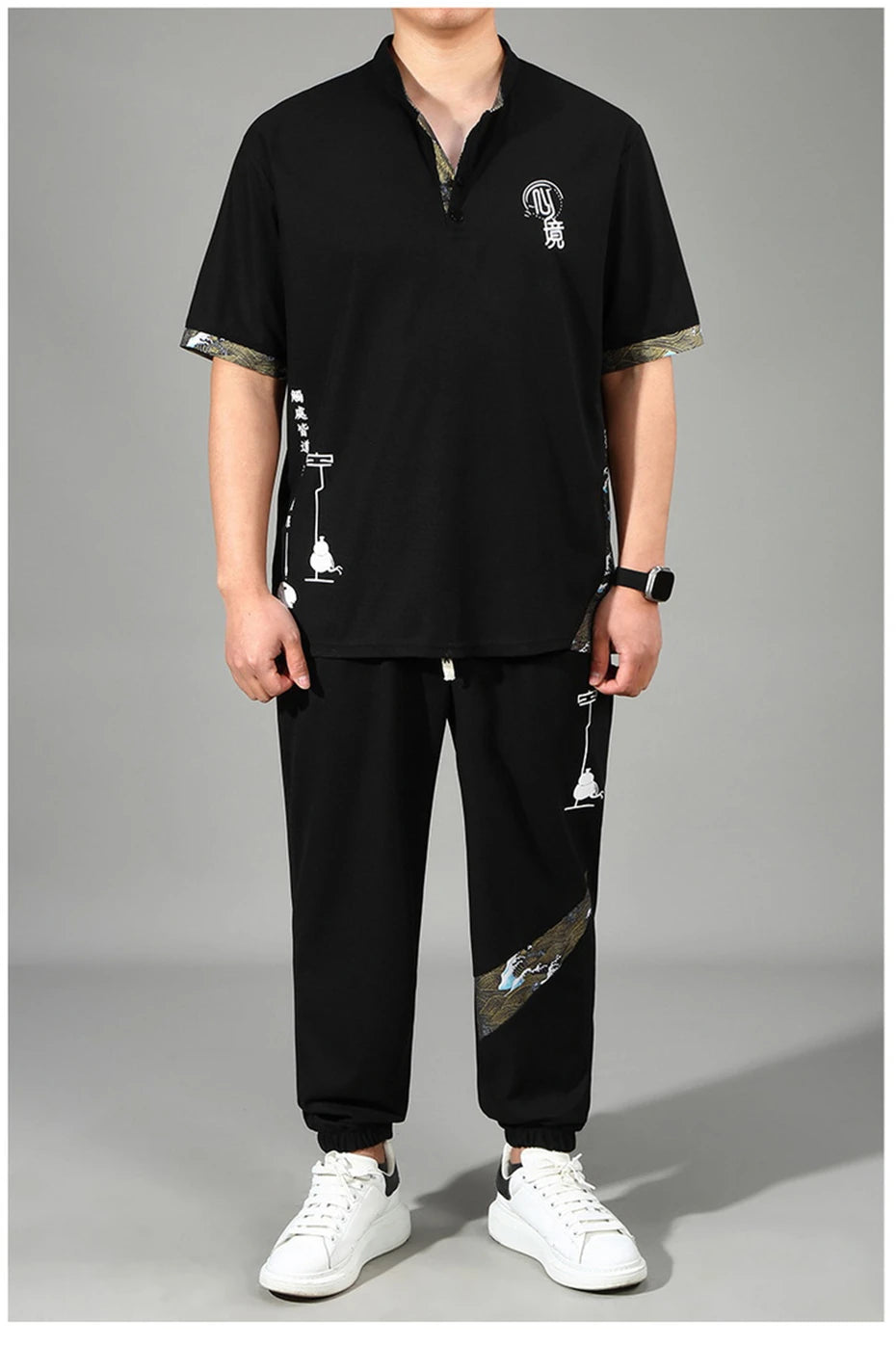 Tracksuits Plus Size 12XL Men's Sets Fashion Casual Chinese Traditional Style T-shirts Pants Suits Male Sets Big Size