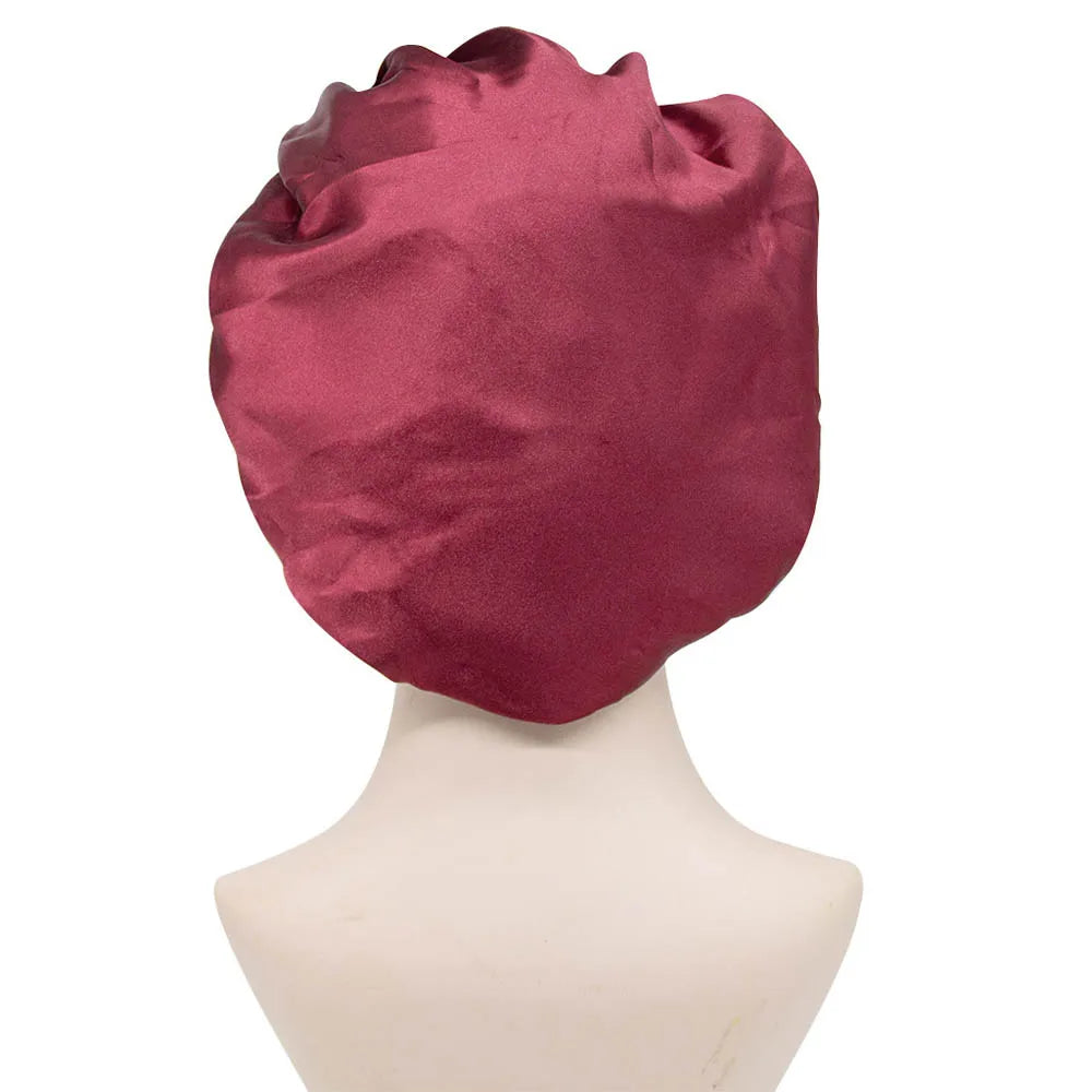 Comfortable Wide Silk Lady Women Bath Hair Care Hair Cap Satin Bonnet Shower Caps Sleeping Hat
