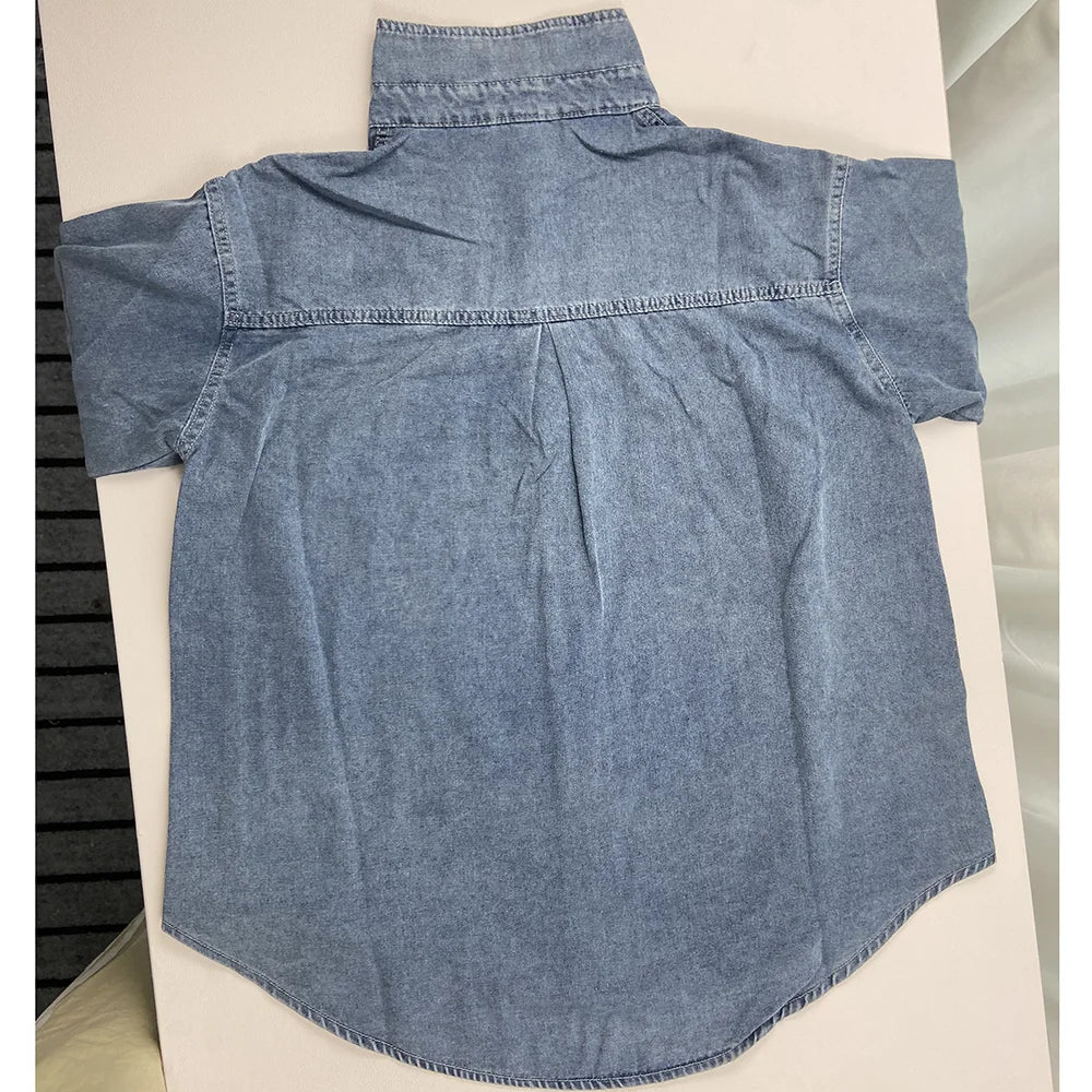 Oversize 85kg Loose Basic Jean Shirts Women Polo Collar Classical Denim Blouses 2024 Spring Fall Pocket Wash Blue Casual Blusas