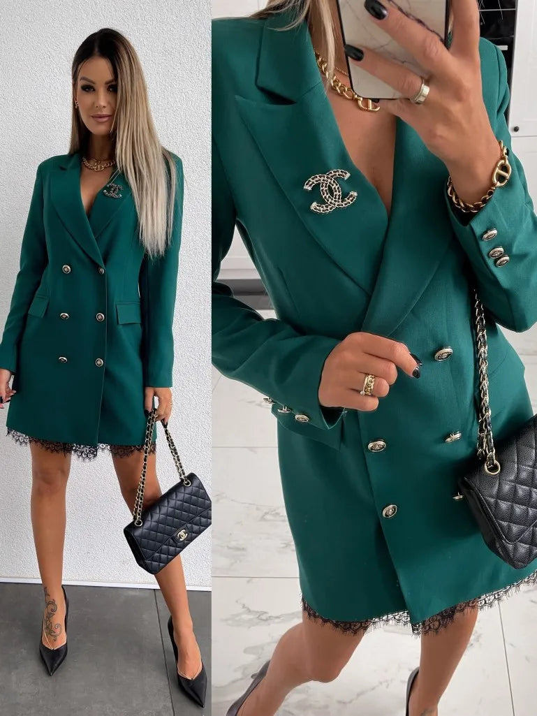 Office Lady Blazer Suit Dress Fashion Wrap V Neck Turndown Collar Sexy Mini Dress Women Long Sleeve Solid Blazer Party Dress