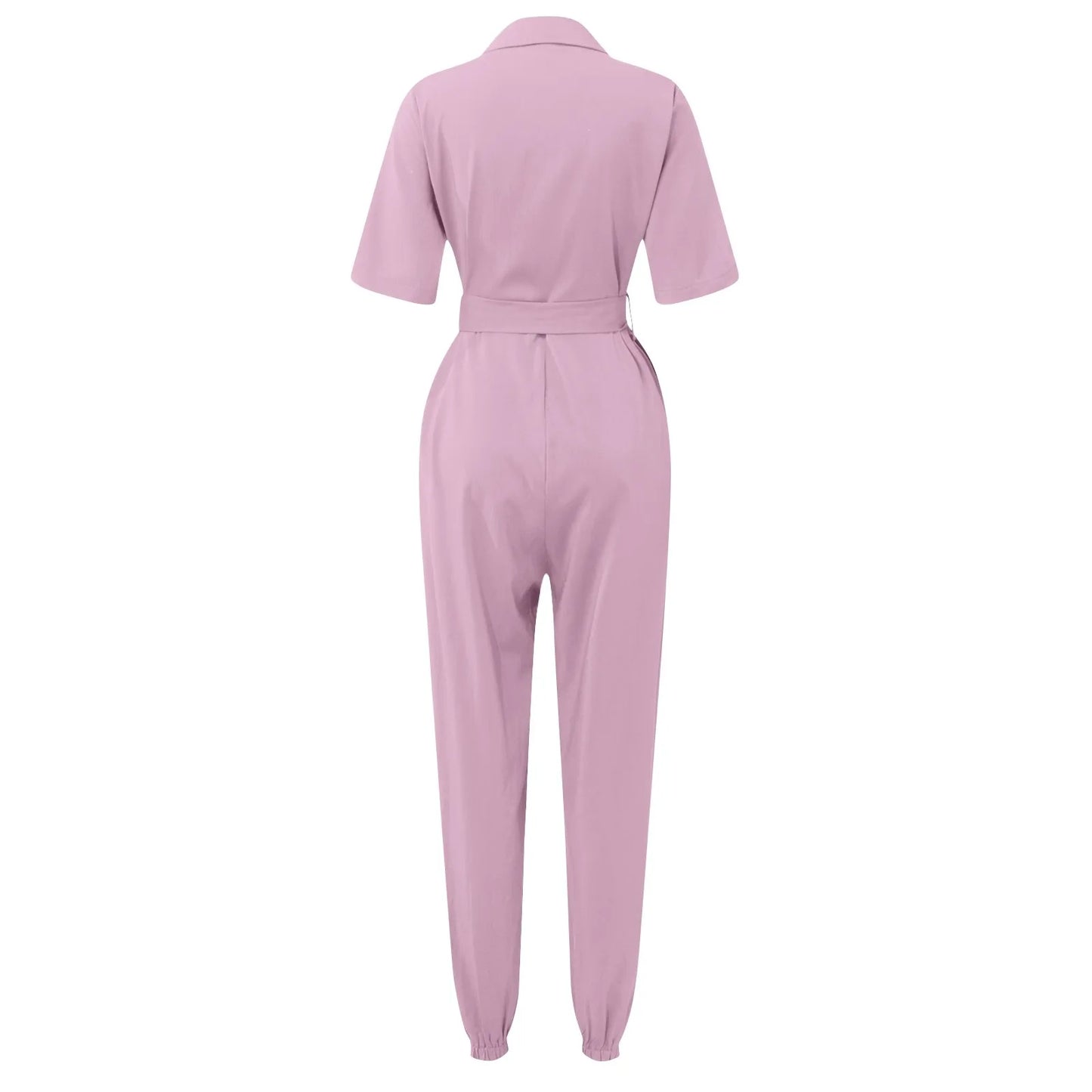 Women's Casual Lapel Lace-Up Printed Belt Short Sleeve Jumpsuit Summer Fashion Workwear Keep Short Eye Catching Junior Size