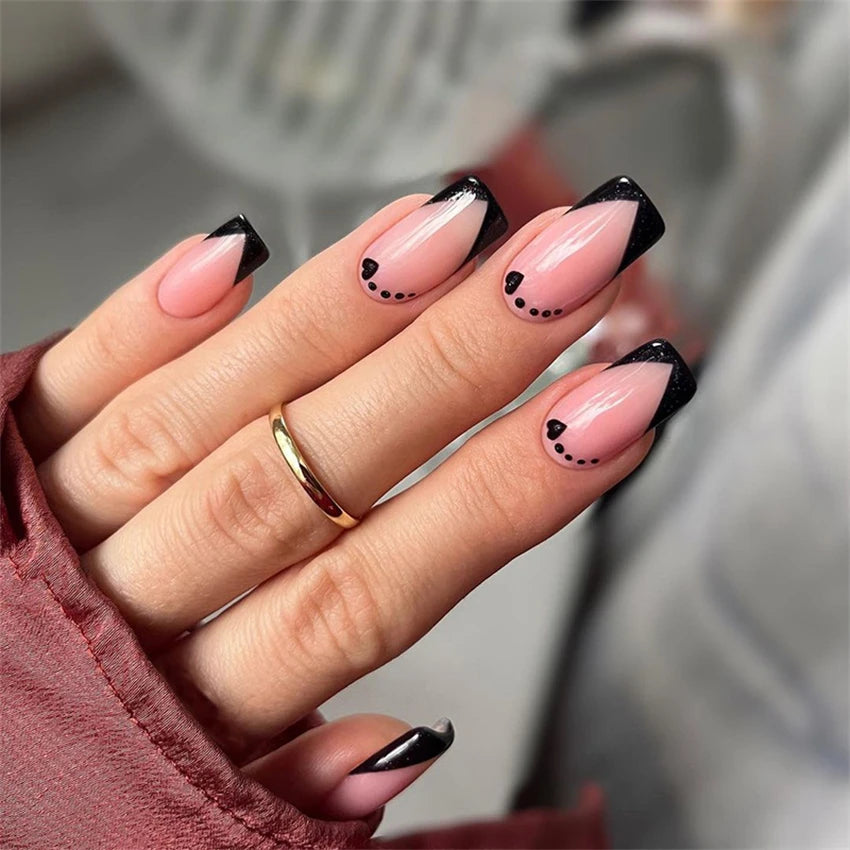 24Pcs/Set Press on Nails Gradient Point Drill Ballet Wearing False Nails Long French Stick on Nail Artificial Acrylic Fake Nails