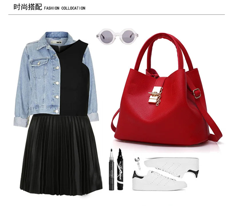 Woman shoulder bag Large capacity Handbag for Women Crossbody bag Lychee pattern Portable bucket bag ladies messenger bags