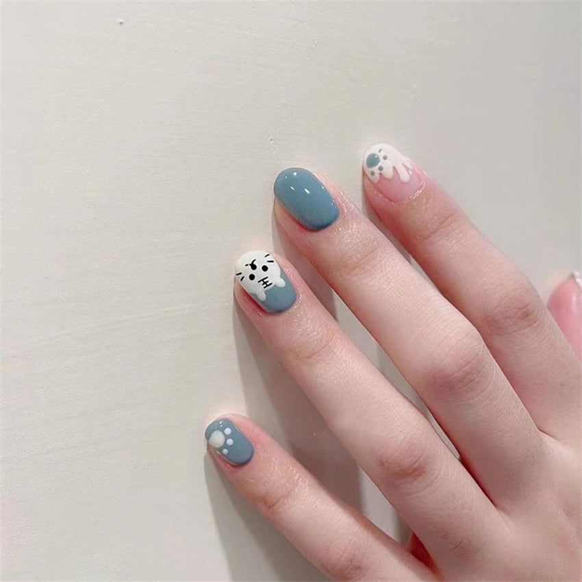 24Pcs/Set Press on Nails Gradient Point Drill Ballet Wearing False Nails Long French Stick on Nail Artificial Acrylic Fake Nails