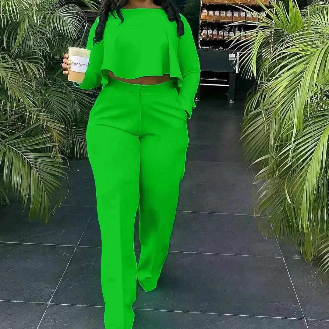 Two Piece Set Tracksuit Women Pant Sets Spring Autumn Long Sleeve Top and Wide Leg Pants Party Suit Matching Sets Work Elegant