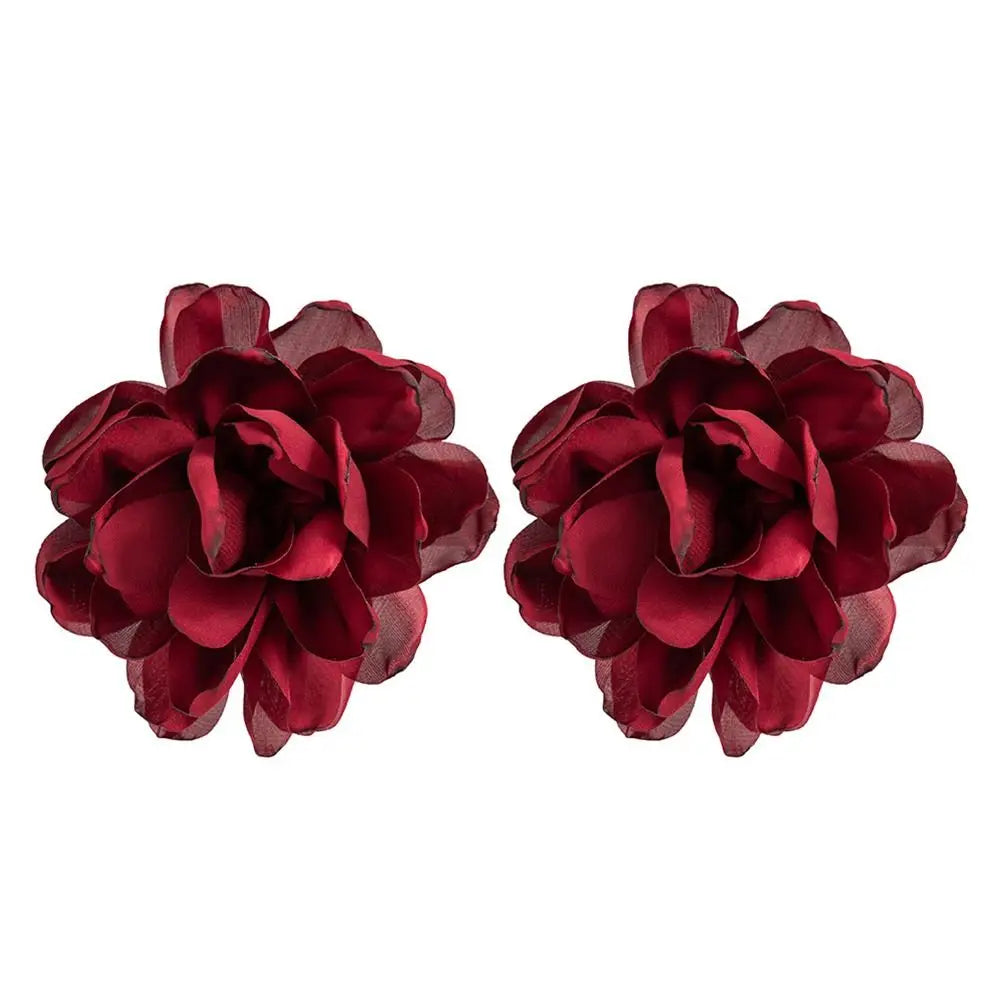 Luxury Design Big Flower Ear Stud Wedding Fabric Fashion Exaggerated Earrings Floral Eardrop Women Girls