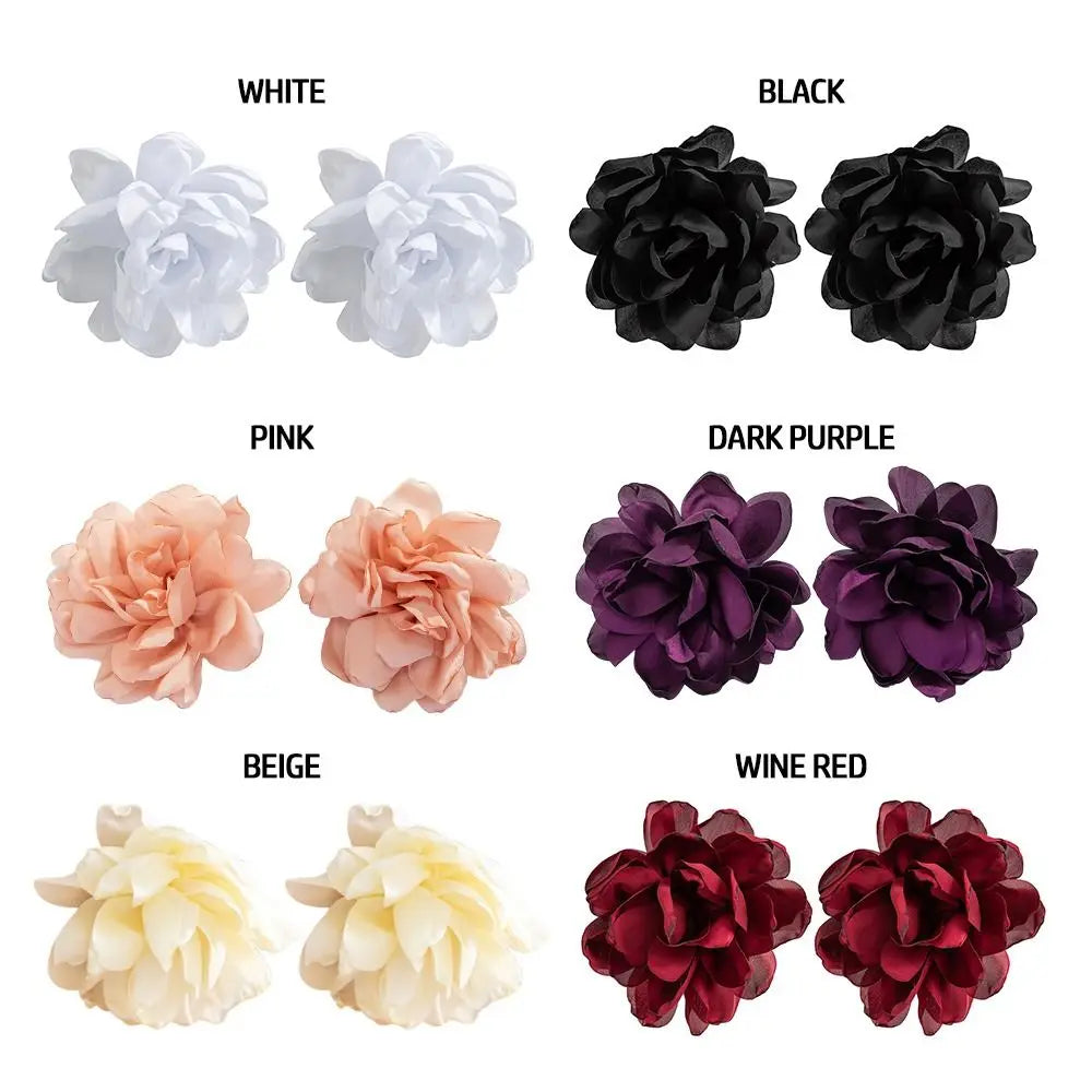 Luxury Design Big Flower Ear Stud Wedding Fabric Fashion Exaggerated Earrings Floral Eardrop Women Girls