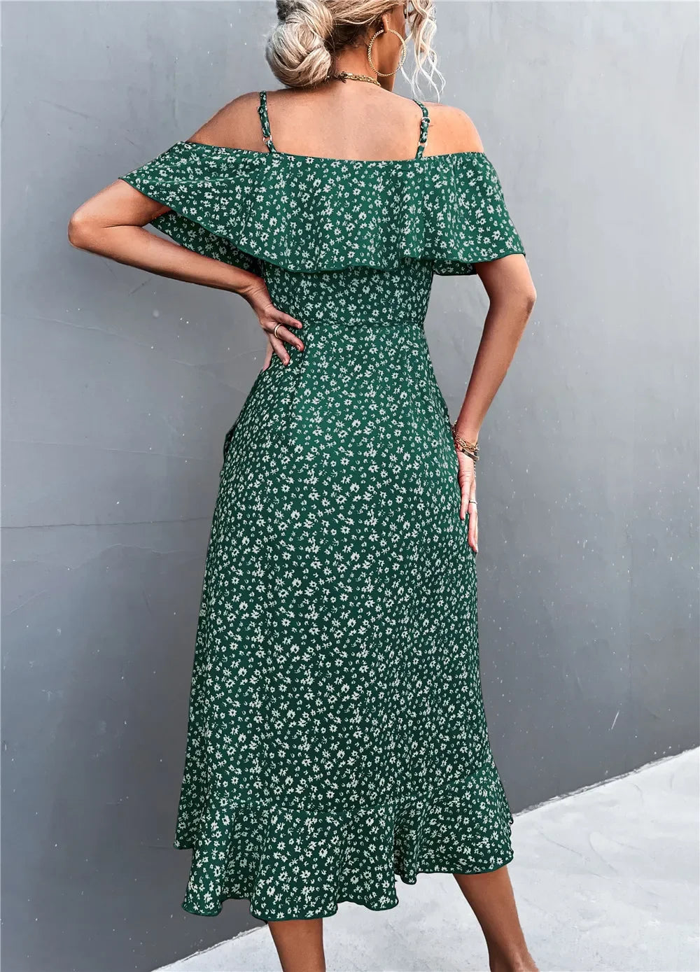 Chic Floral Print Sling Dress Women Summer Dresses NEW Elegant Sexy Strapless Spaghetti Irregular Ruffle Hem Slit Dress