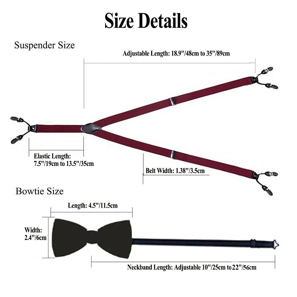 Barry.Wang Jacquard Silk Mens Suspender 6 Clip On Y Back Braces Bow Tie Pocket Square Cufflinks Set Male Wedding Business Gift