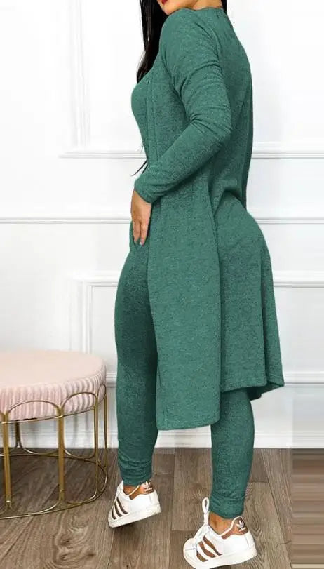 Two Piece Set Women Outfit Spring Fashion Drawstring Pocket Design U-Neck Sleeveless Skinny Jumpsuit & Long Sleeve Coat Set