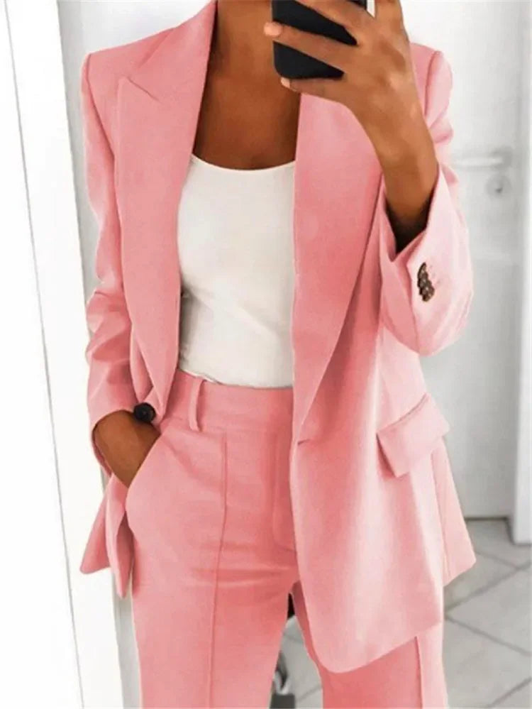 Women's Casual Long-Sleeved Blazer S-5XL Solid Color Suit Collar Button Simple Temperament Commuter plus Size Jacket