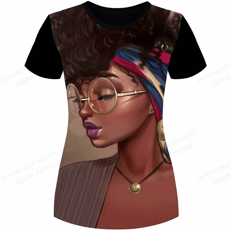 Eye Catching Short Sleeve 3D Print T-Shirt for Women Fashionable Oversized Black Top Y2K Style