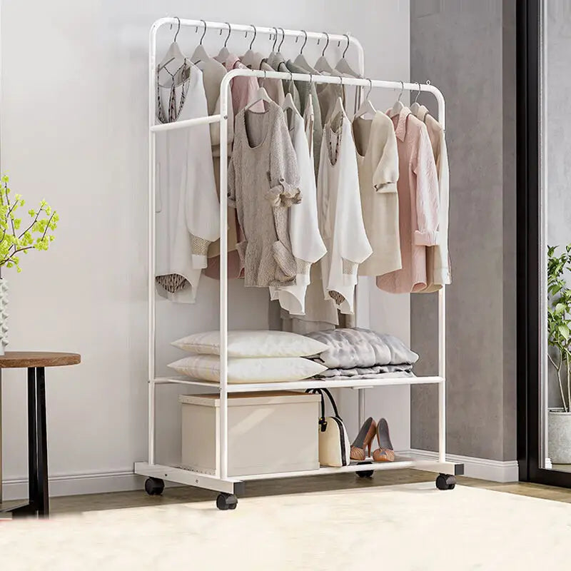 Wisfor Heavy Metal Double Clothes Rail Hanging Rack Garment Display Stand Storage Shelf