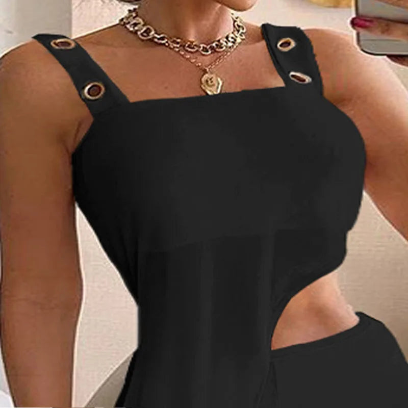 Sexy Off-Shoulder Irregular Top And Trousers Set 2024 Women Casual Sleeveless Solid Suit Fashion Suspender Loose Two-Piece Suit